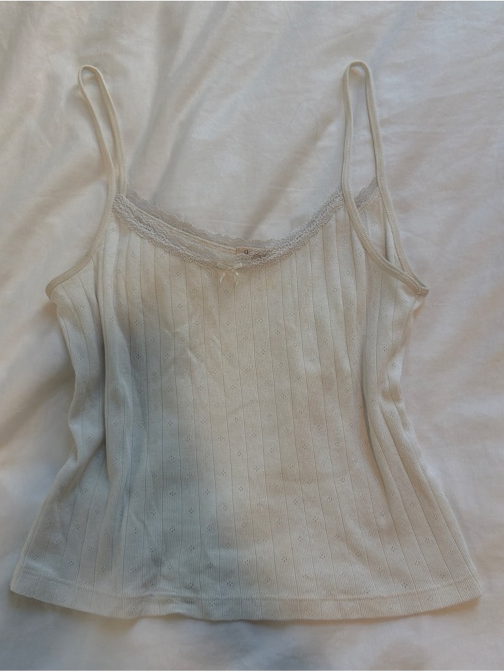 White lace cami top with vertical ribbed texture brandy melville